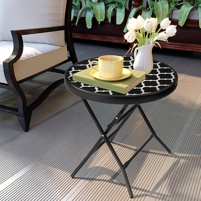 Foldable Patio Side Tables, 17.7" Small End Table Outdoor Weatherproof