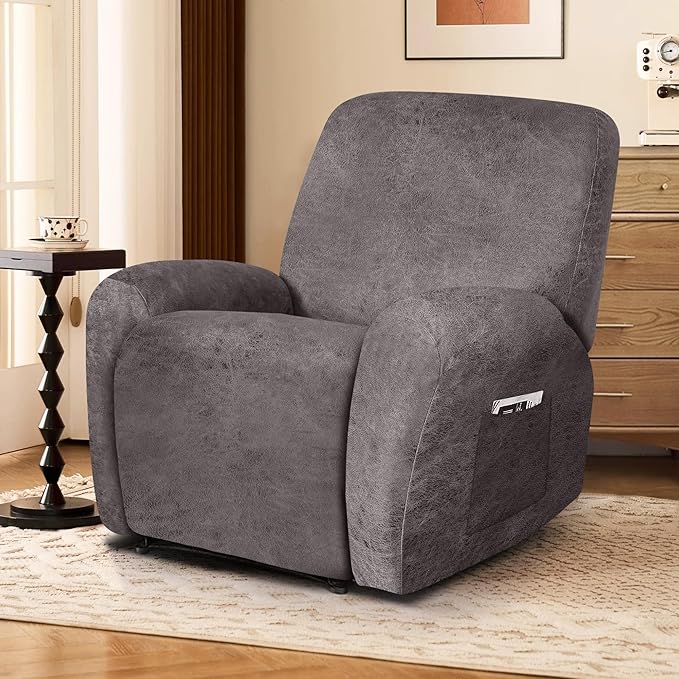 ANARACHON Leather Look Recliner Chair Covers, 4-Pieces Stretch Recliner Cover