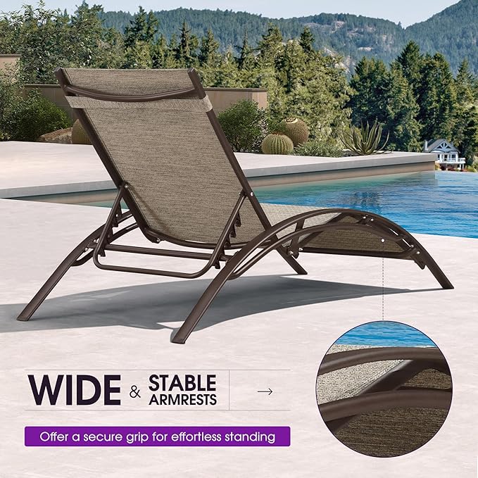 PURPLE LEAF Outdoor Oversized Chaise Lounge Chair Set of 3 Patio Pool Lounger