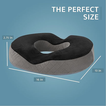 Gel Donut Pillow | Lifting Cushion | Donut Cushion for Tailbone Hemorrhoid Cushion Coccyx Sciatica Pregnancy Cushion (Grey/Black Velvet)