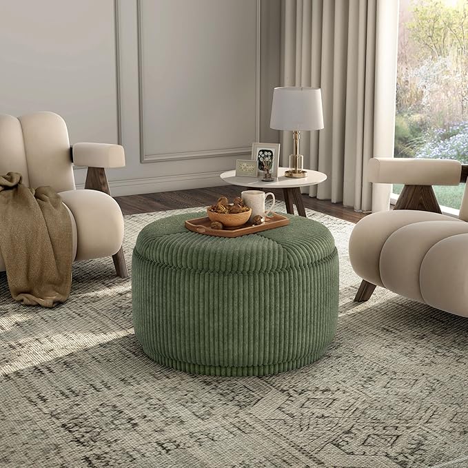 Furniture of America Lennox Modern Chenille 29-inch Round Storage Ottoman