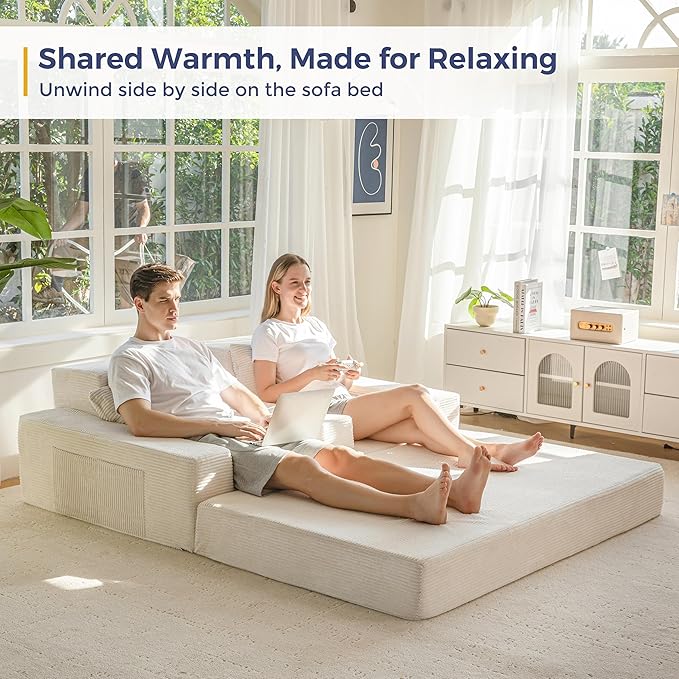 MAXYOYO Loveseat Sofa Bed, 4 in 1 Convertible Boneless Couch Folding Recliner