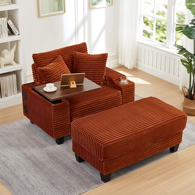 KEIKI Corduroy Storage Armrest Sofa, Single Versatile Seat