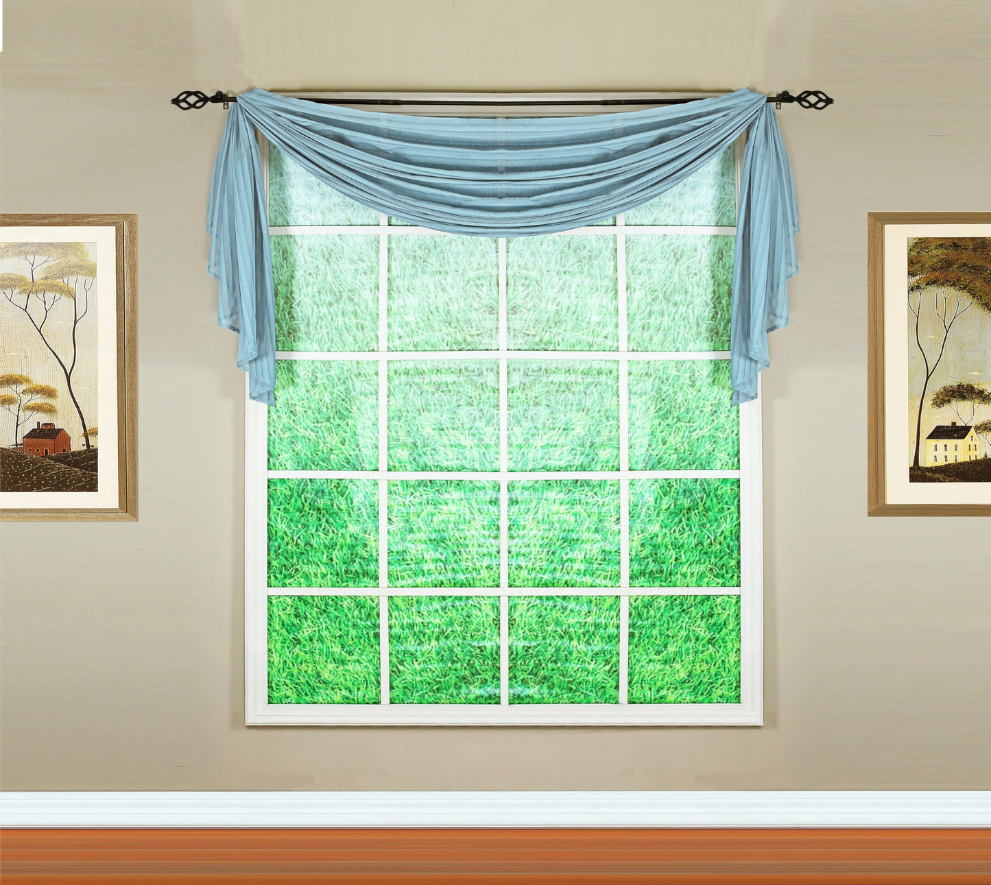 Today's Curtain, Silhouette Stripe Sheer Scarf 144", Blue, 52" W x 144" L