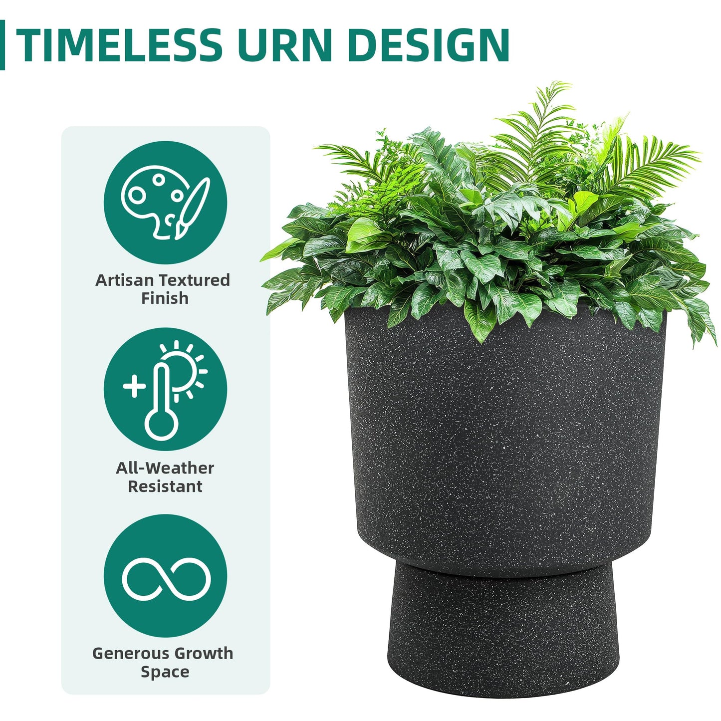 Ultym 16.8" Large Planters Set of 2 Modern Pedestal Plant Pots with Drainage Hole, Durable Plastic Flower Pots w/Terrazzo Finish, Weather-Resistant for Garden Patio Balcony Home Outdoor Indoor Decor