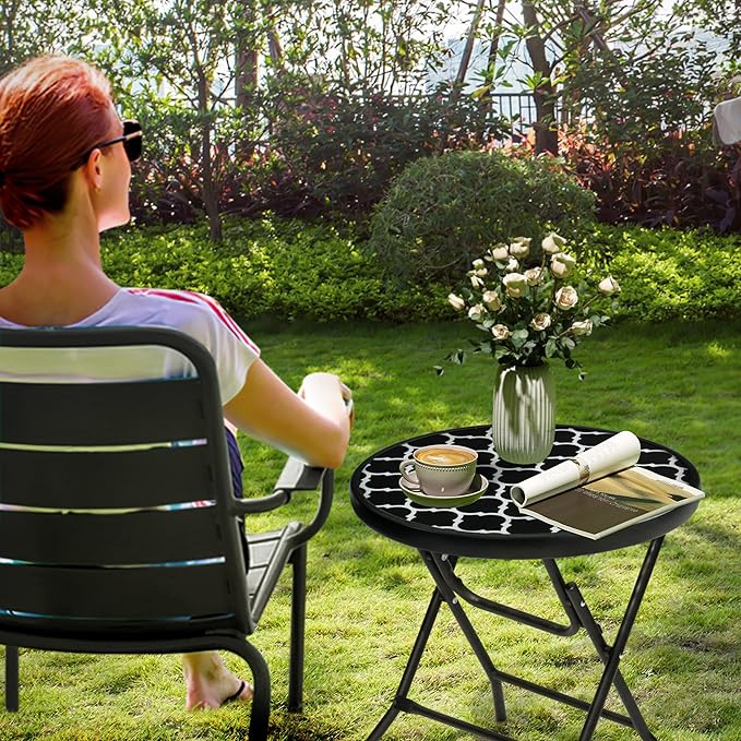 Foldable Patio Side Tables, 17.7" Small End Table Outdoor Weatherproof