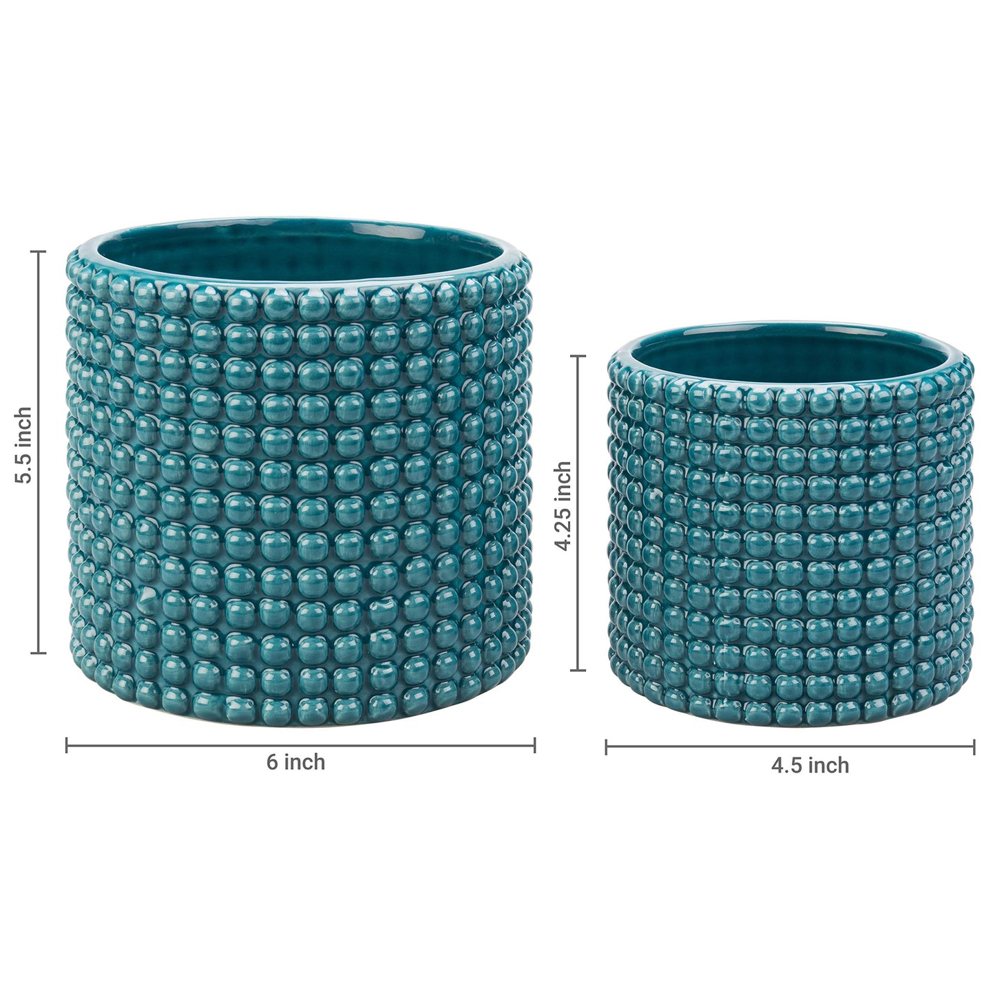 MyGift 6-Inch and 4.50-Inch Ceramic Round Planter Pots, Set of 2 Vintage-Style Turquoise Hobnail Succulent & Flower Containers