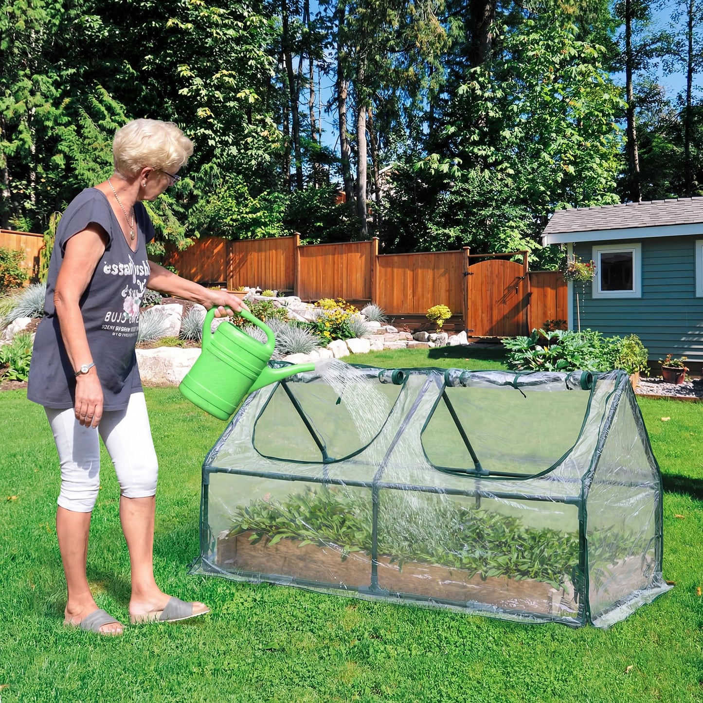 BPS 4x2x2 ft Mini Greenhouse with Transparent PVC Cover UV-Protected Roll-Up Zipper Windows, Ideal for Indoor or Outdoor Use on Raised Garden Beds