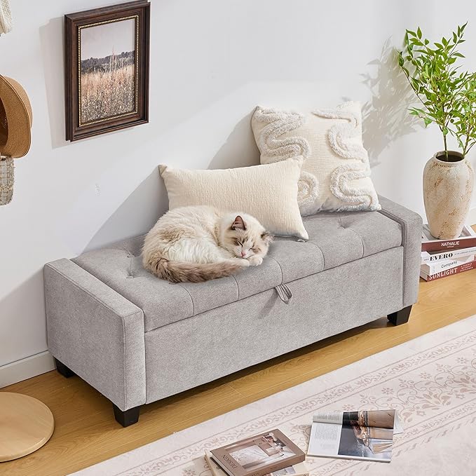 Huatean Home 43" Ottoman with Storage, Storage Ottoman Bench with Safety Hinge