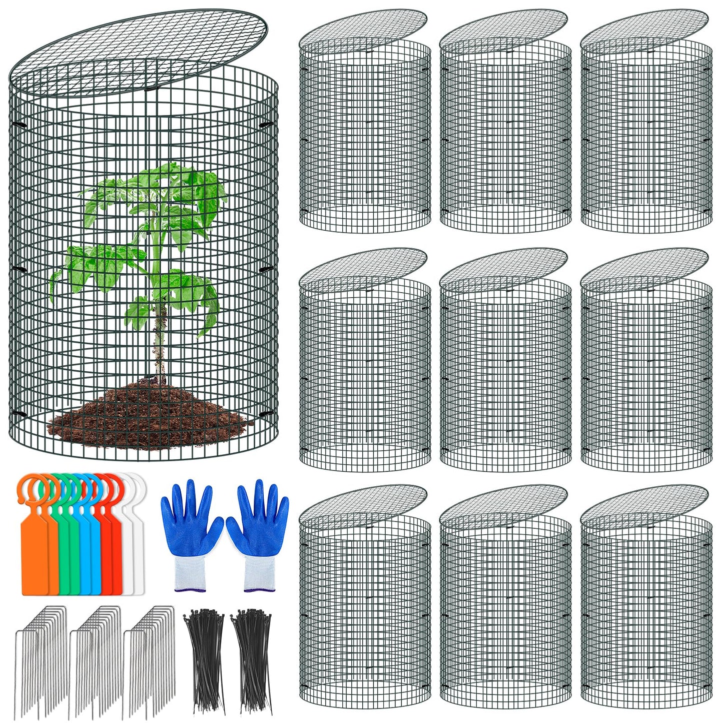 10 Pack Wire Plant Protector with Cover, 16"x12" Detachable Metal Plant Protectors Mesh, Garden Plant Protectors for Shrubs Flowers Vegetables to Keep Rabbit & Chicken Animals Out