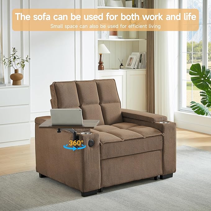 Auvsoce 3-in-1 Folding Convertible Sofa Bed Set of 2, Sleep Couch