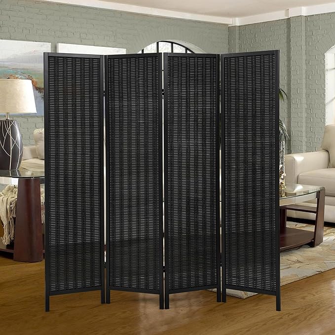 Roundhill Furniture Inkwell 4-Panel Bamboo Room Divider, Folding Portable