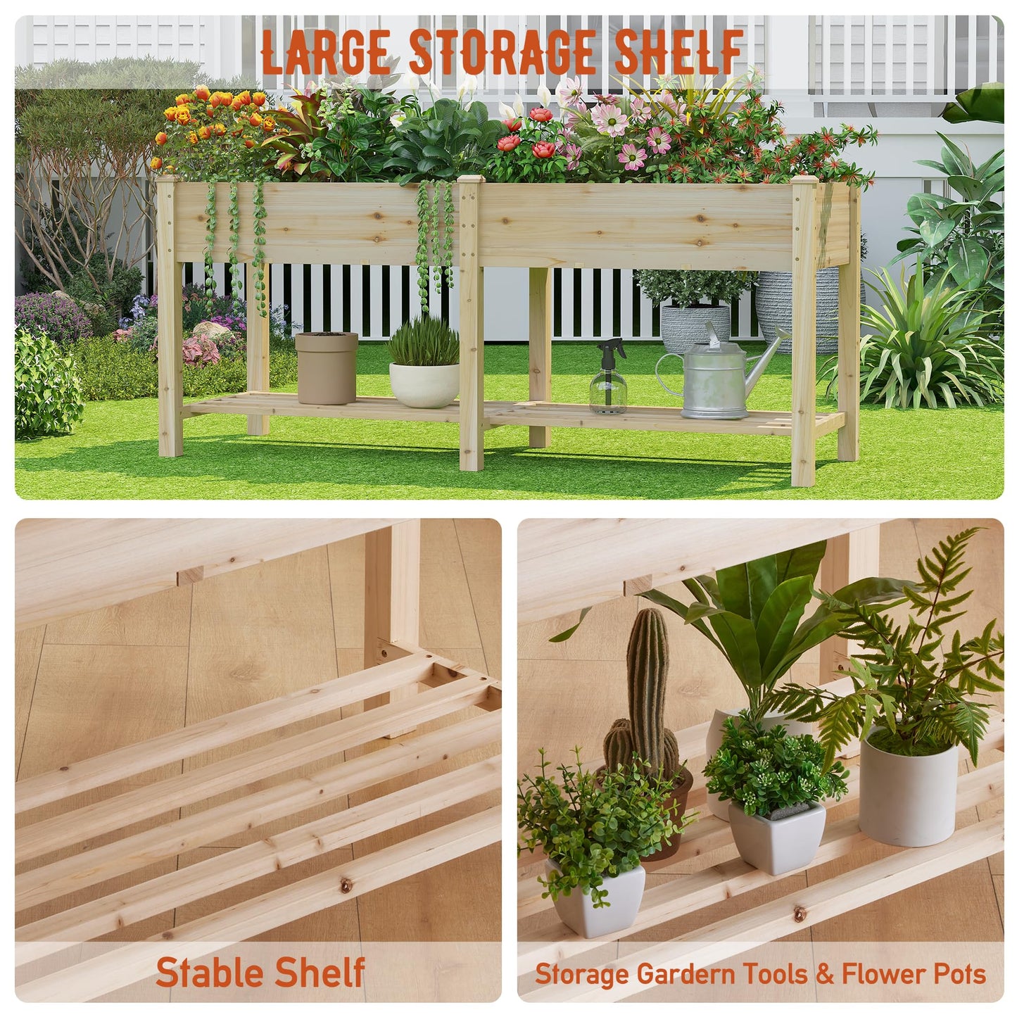 GHWIE Raised Garden Bed with Legs Elevated Wood Planter Box for Planting Vegetables Flowers Garden Patio Balcony Garden beds Outdoor with Liner