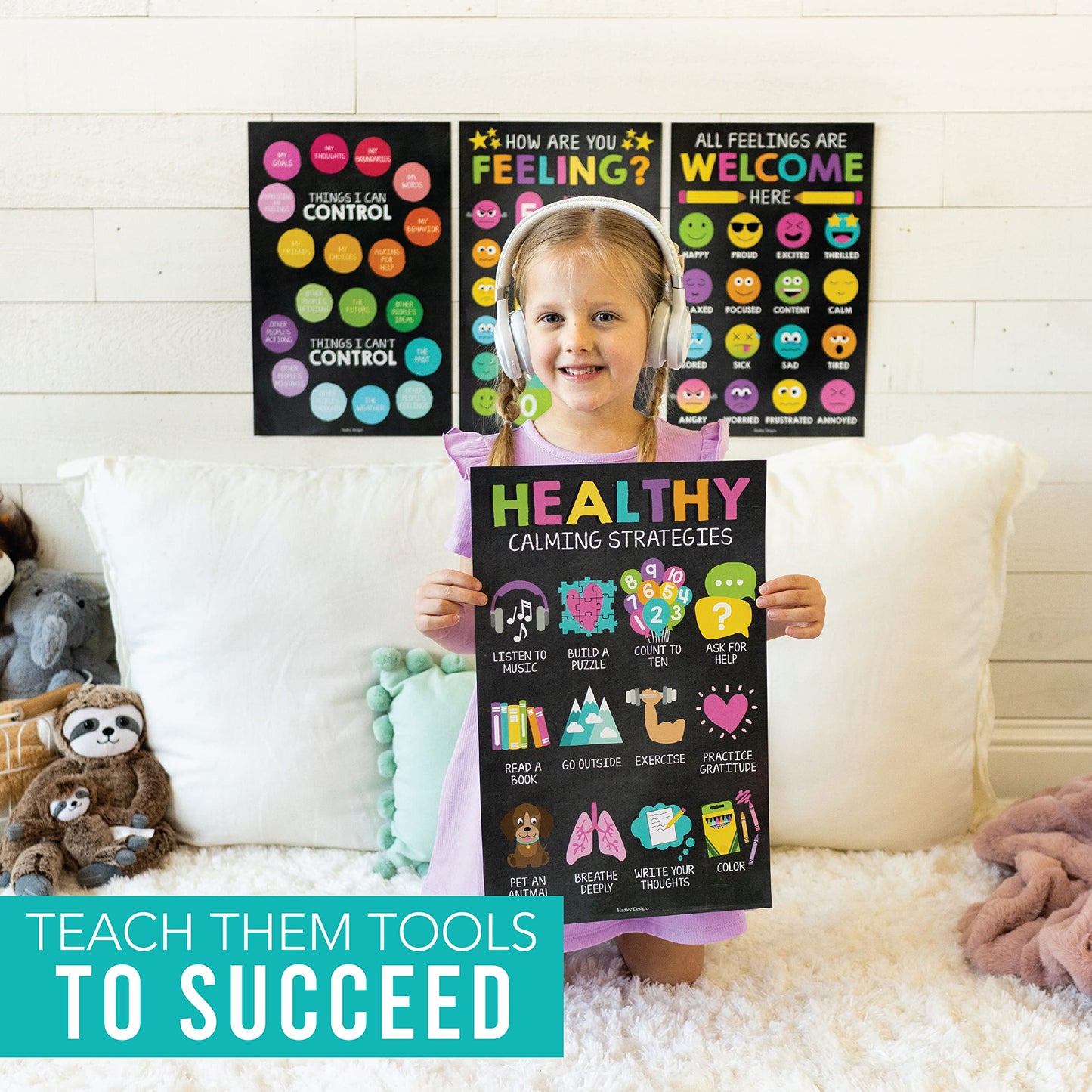 Hadley Designs Feelings Chart for Classroom Must Haves - Emotions Chart for Toddler Calm Down Corner Supplies, Feelings Wheel, Mental Health & Social Emotional Learning Posters, Chalk Classroom Decor