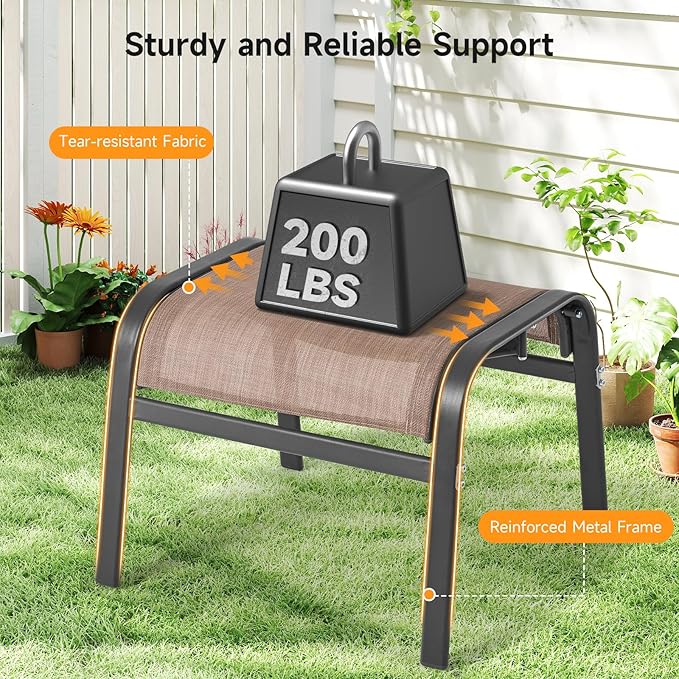 ONBRILL Outdoor Ottoman Set of 2, All Weather Outdoor Foot Stool
