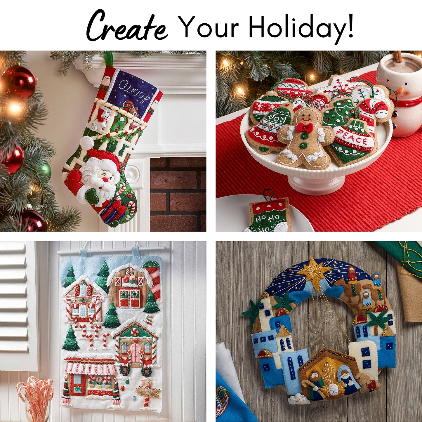 Bucilla 18-Inch Christmas Stocking Felt Appliqué Kit, 86818 Christmas Village