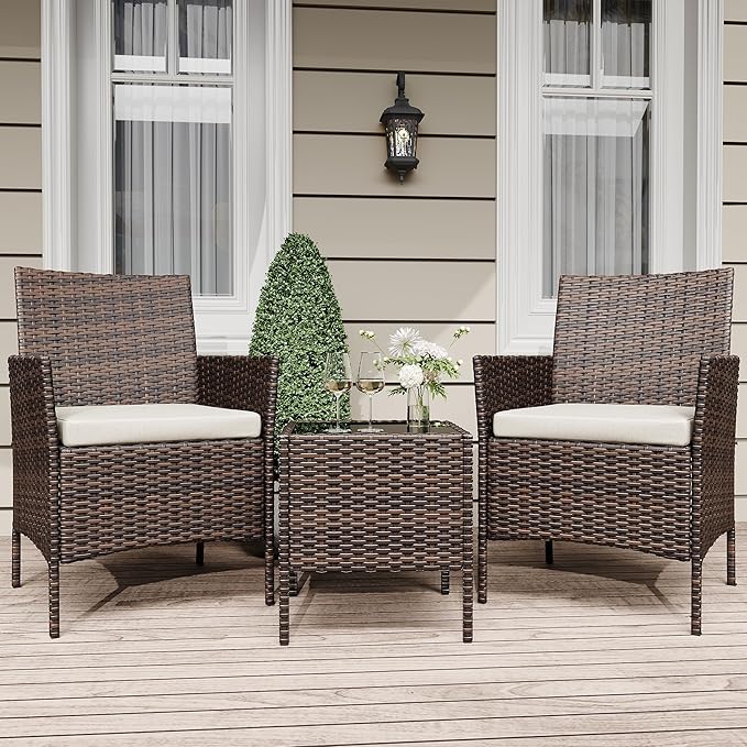 GarveeLife 3-Piece Patio Furniture Set, Rattan Outdoor Furniture