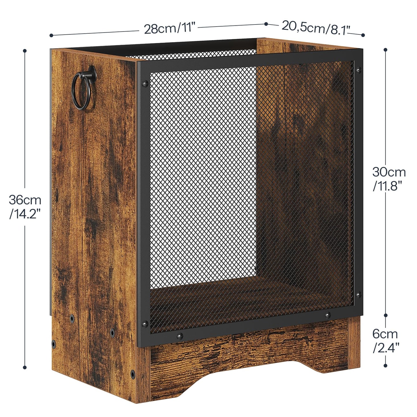 HOOBRO Retro Industrial Trash Can, 4.5 Gallon Metal Mesh Waste Basket with Wooden Base, Small Garbage Can for Office, Bedroom, Under Desk, Rustic Brown and Black, BF06LJ01