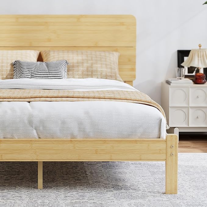 BOSRII 12in High Solid Bamboo Wood Platform Full Size Bed Frame