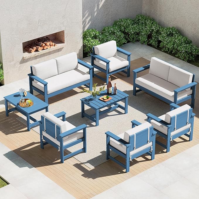 SERWALL 8 Pieces HDPE Outdoor Conversation Sofa Set