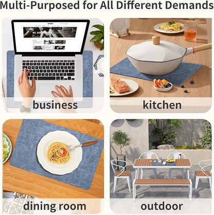 Maxpearl Faux Leather Placemats Set of 6 - Waterproof - Wipe Clean - Heat Resistant - Anti Slip Dining Table Place Mats, Suitable for Indoor & Outdoor Use, 17’’×12’’, Blue
