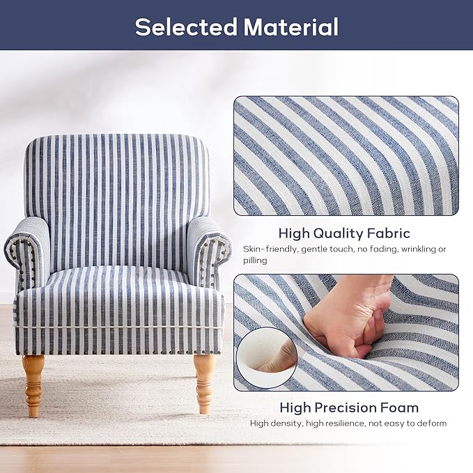HUIMO Linen Fabric Accent Chair, Mid-Century Modern Armchair