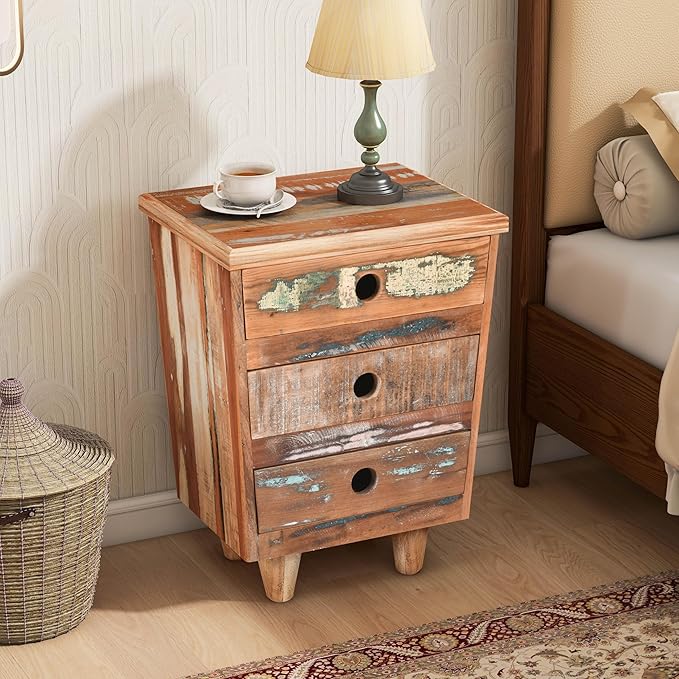 End Table Recycled Wood Nightstand, Side Table