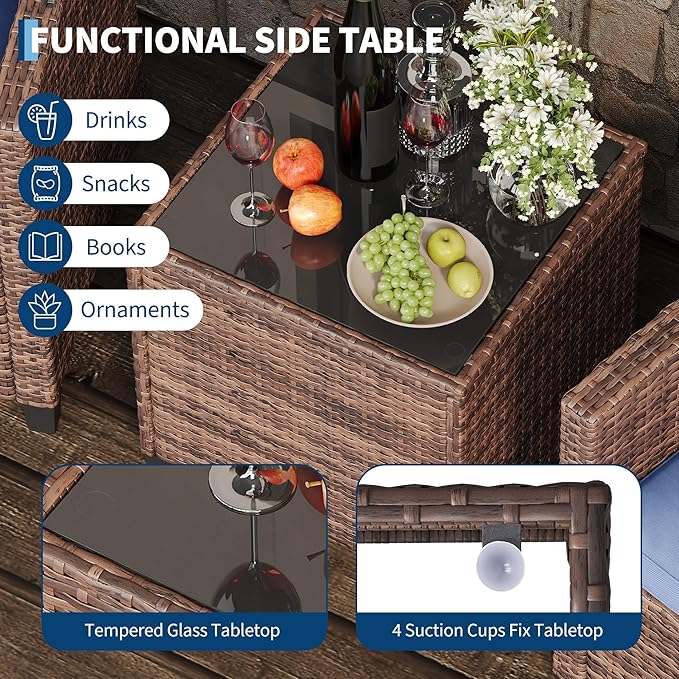 GarveeHome 3-Piece Outdoor Wicker Sofa Set, PE Rattan Patio Furniture