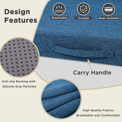 AddGrace Recliner Cushions for Elderly Thick Seat Cushion 20"x20"x4" Chair Pads with Non Slip Backing and Washable Cover for Couch Armchair Chairs Blue