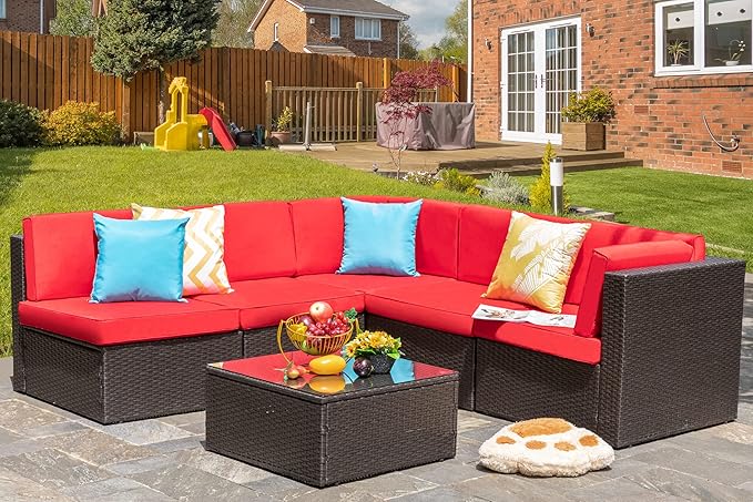 Vongrasig 6 Pieces Patio Furniture Set, Outdoor Sectional Sofa Couch, All