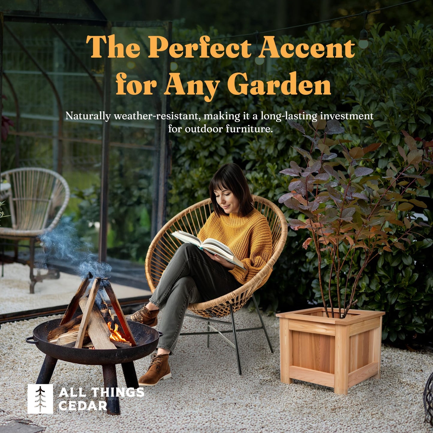All Things Cedar Box Planter, Elevated Outdoor Cedar Wood Garden Bed, 2 Ft Wide, Natural