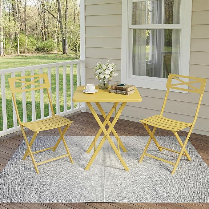 GarveeLife 3 Piece Outdoor Bistro Set, All Metal Patio Table and Chairs Set