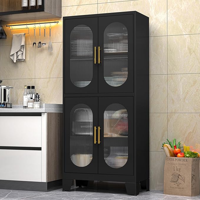 PAOFIN 61" Black Pantry Storage Cabinet, Kitchen Pantry Cabinet