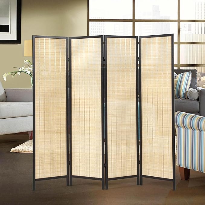 Roundhill Furniture Inkwell 4-Panel Bamboo Room Divider, Folding Portable