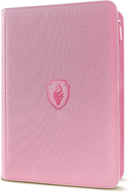 Premium Zip Card Binder, Fabmaker 9 Pocket Trading Card Binder, PU Cover Zipper Card Collection Album, Sturdy 360 Side-Loading Card Folder Holder for Game & Sports Cards, Pink