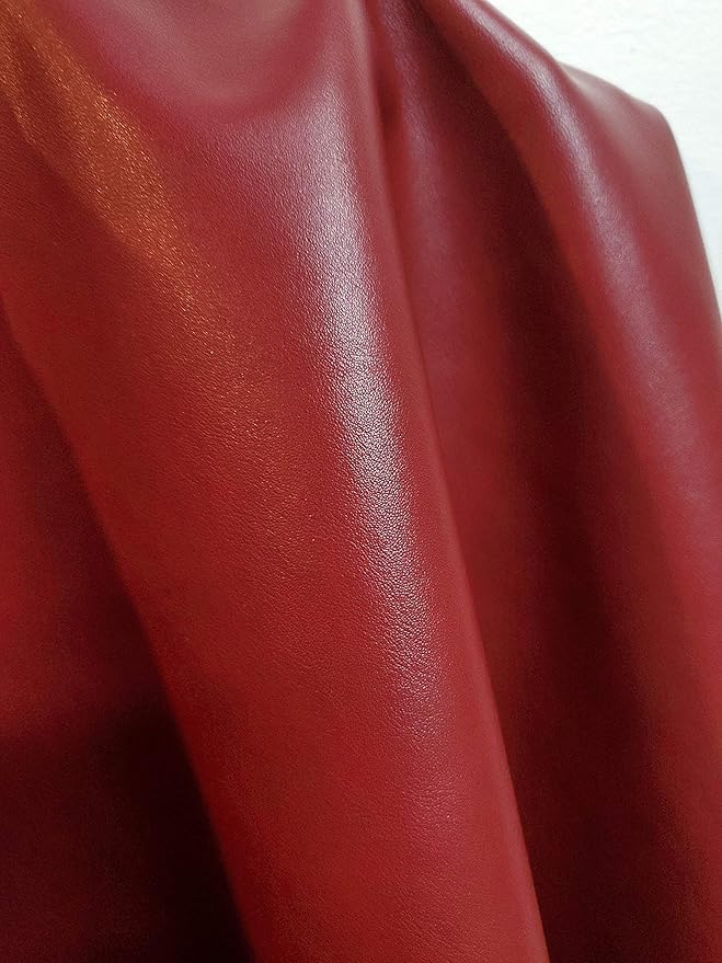 NAT Leathers | Burgundy Faux Smooth Leather Fabric PU by The Yard Synthetic