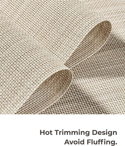 Leetaltree Beige White Placemats Set of 4 - Heat Resistant Non-Slip Place mats for Dining Table, Washable Durable PVC Vinyl Woven Table Mats(Beige White, 4)