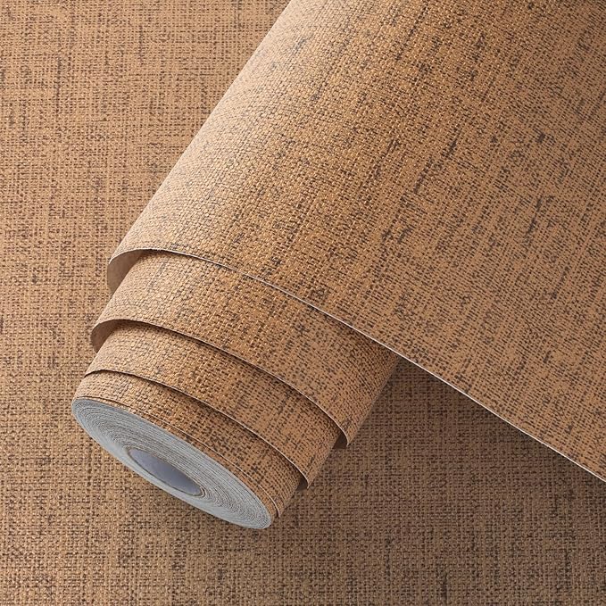 Brown Grasscloth Wallpaper Peel and Stick 393.7" Textured Brown Contact Paper