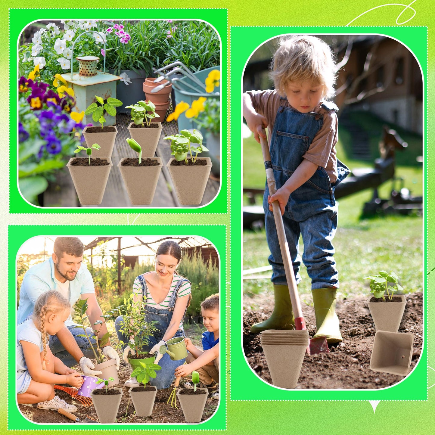 Plukeen 200 Pcs 3.15 Inches Square Seed Starting Pots Biodegradable Drainage Holes Nursery Pot Small Seed Starter Tray Bulk Garden Germination Container for Herb Seed Starter (Color Style 1)