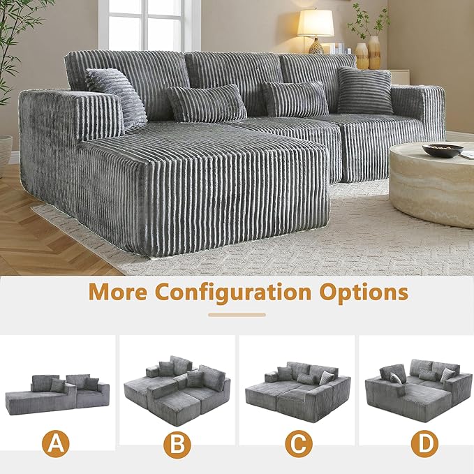 110" Cloud Sectional Couch, Modular Sectional Sofa