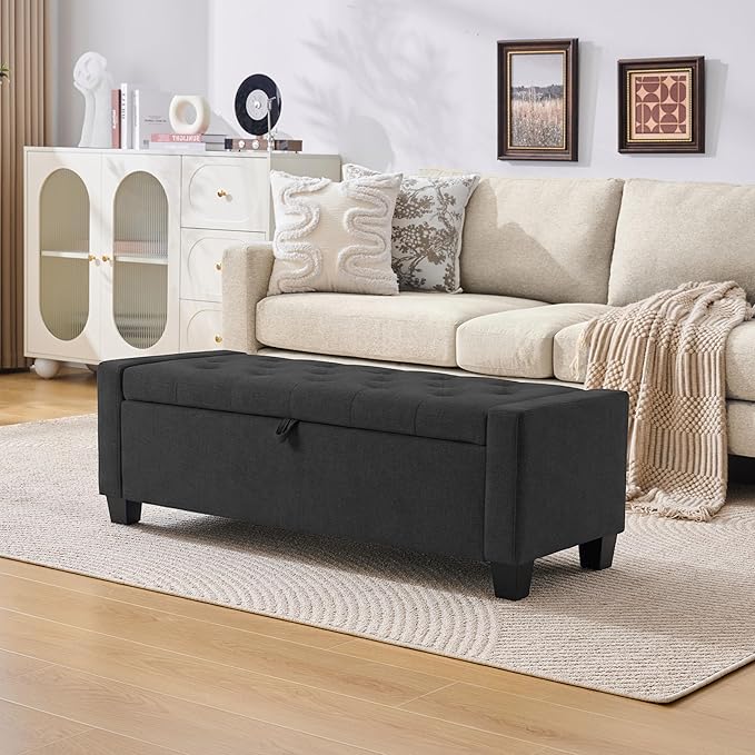 Huatean Home 43" Ottoman with Storage, Storage Ottoman Bench with Safety Hinge