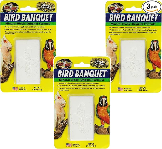 Zoo Med Bird Banquet Mineral Block, 3 Pack of 5 Ounces each, Seed Formula