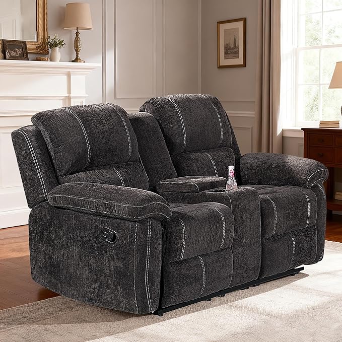 Betsy Furniture Modern Fabric Recliner Sofa Set, Loveseat w/Console, Recliner