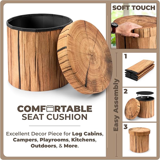 Sorbus Tree Stump Stool, Toy Storage Ottoman 15 Inch Fake Tree Stumps Log Stool