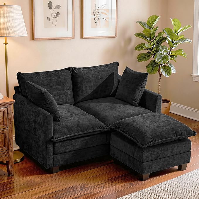 Loveseat Sofa with Ottoman, Cloud 3-Layer Cushion, Living Room, in a Box