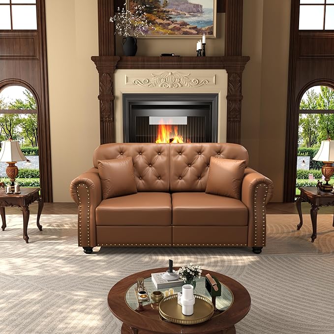 KEIKI 63" Faux Leather Chesterfield Sofa