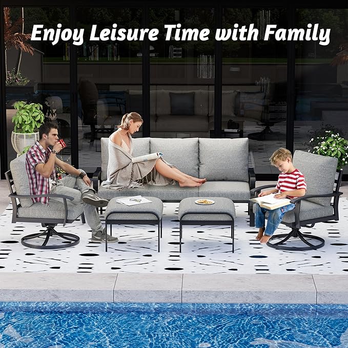 HOMREST Patio Furniture Sets 6 PCS Outdoor Metal Conversation Sets, 360 Degree