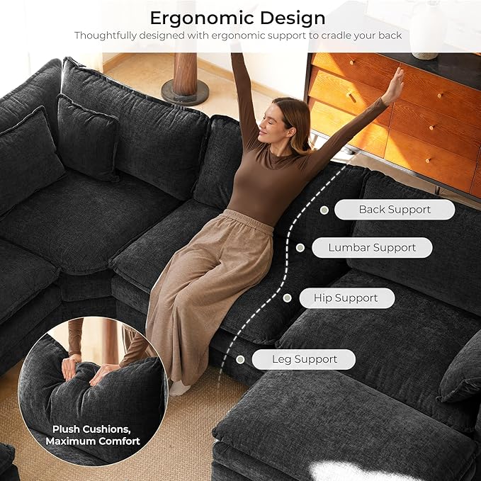 ELUCHANG 114" Oversized V-Shaped Cloud Couch Modular Sectional Sofa