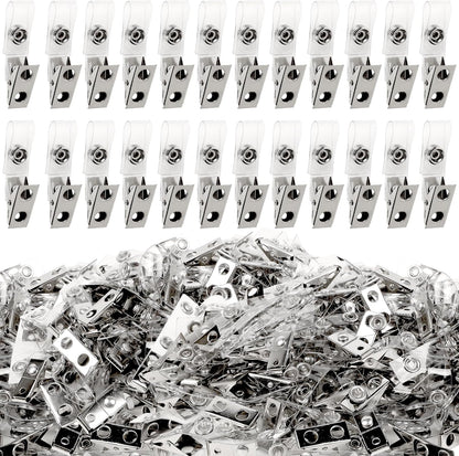 Happy Trees 300pc Metal Badge Clips with Strap Clear ID Strap Clip Adapter