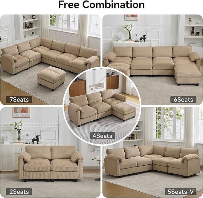 87.5'' L Shaped Modular Sectional Sofa, 3 Seater Cloud Couch
